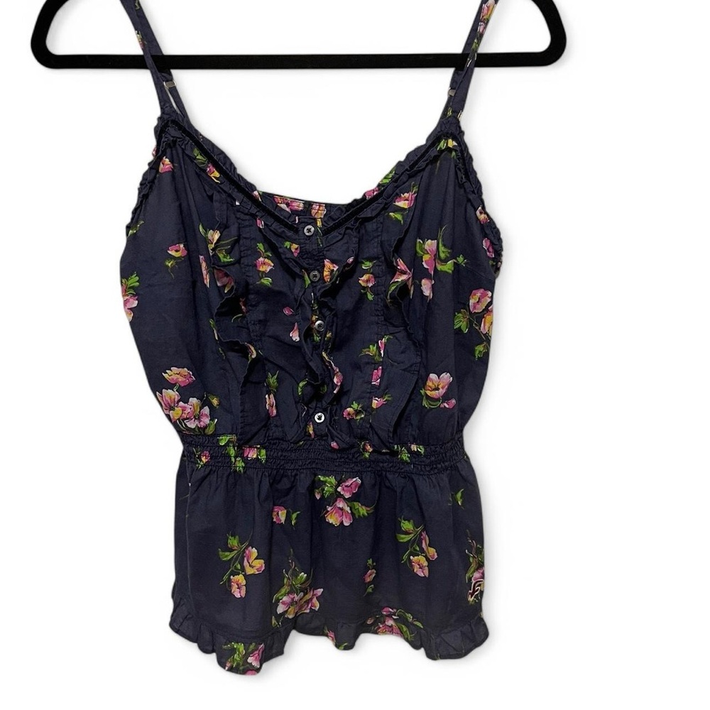 Hollister Floral Ruffle Navy Top